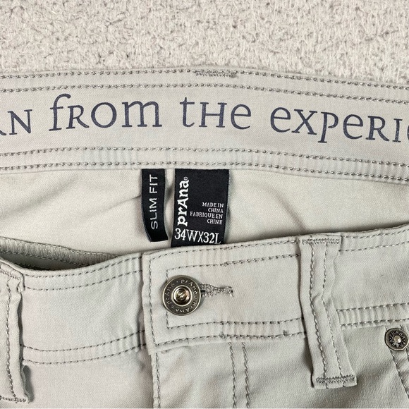 Prana Brion Pants Men's Size 34 x 32 Light Gray Slim Fit Outdoor Hiking Stretch - Picture 3 of 8